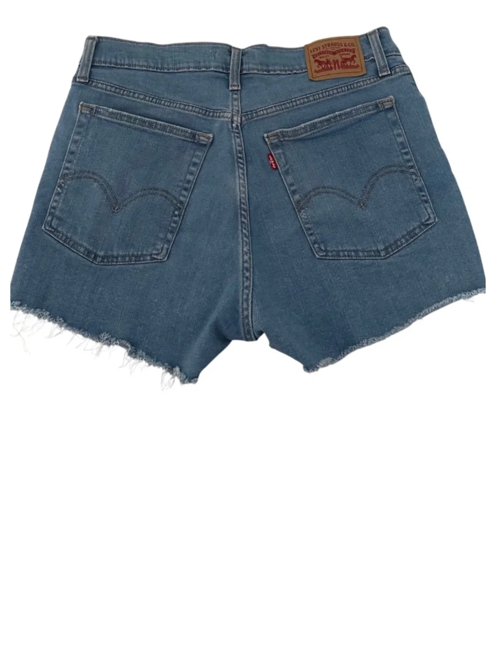 Levis Jean Denim Shorts Sz 30 US 10 Distress Frayed Light Wash High Rise Cut Off - Picture 3 of 5